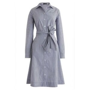 J.Crew Navy White Striped Cotton Button Down Belted Shirt Dress Size 4